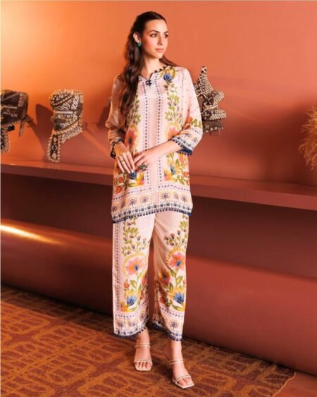 Floral Beige Short Kurti